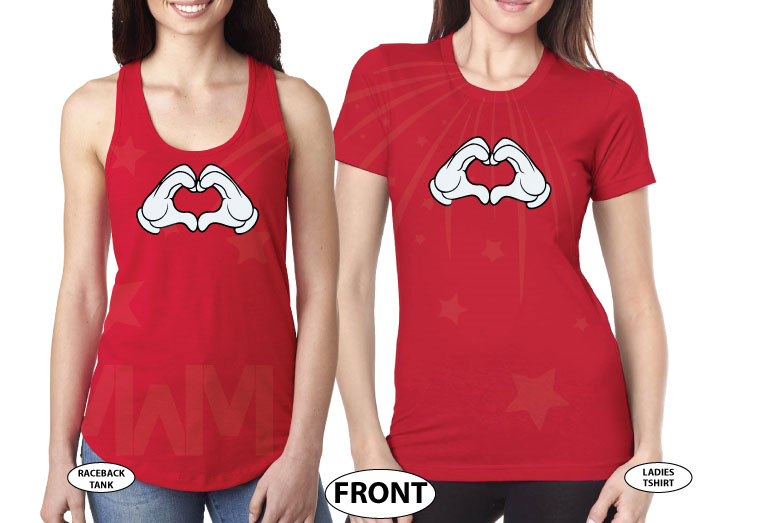 Mickey Mouse Hands In Heart Shape Minnie Minnie Me Family Matching Shirts 2016 married with mickey red tee and tank