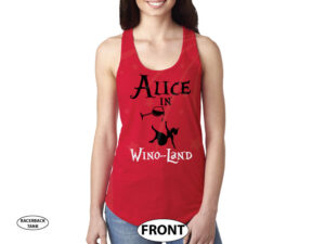 Alice In Wino-Land Ladies Cool Funny Shirt for Wine Lover married with mickey red tank top