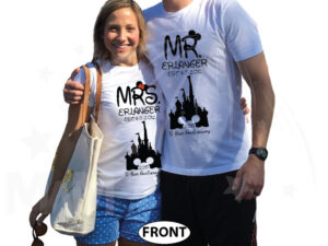 Mr Mrs Last Name Est Wedding Date Cinderella Castle Mickey Mouse Head 2017 5 Year Anniversary (enter your dates and names) married with mickey white tshirts