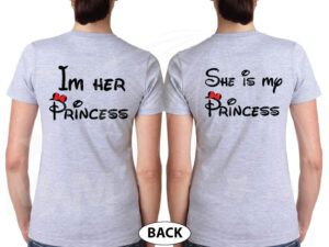 LGBT Lesbian Matching Couple Shirts I'm Her Princess She's My Princess Kissing Minnie Mouse married with mickey grey tshirts