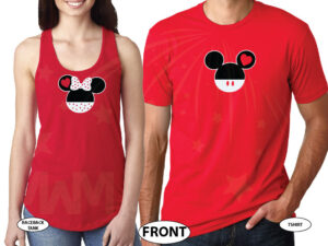 Mr Mrs Last Name Mickey And Minnie Mouse Heads married with mickey red tee and tank