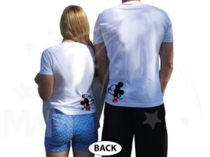 Wifey Hubby Super Cute Mickey Minnie Mouse Kiss on back married with mickey white tshirts