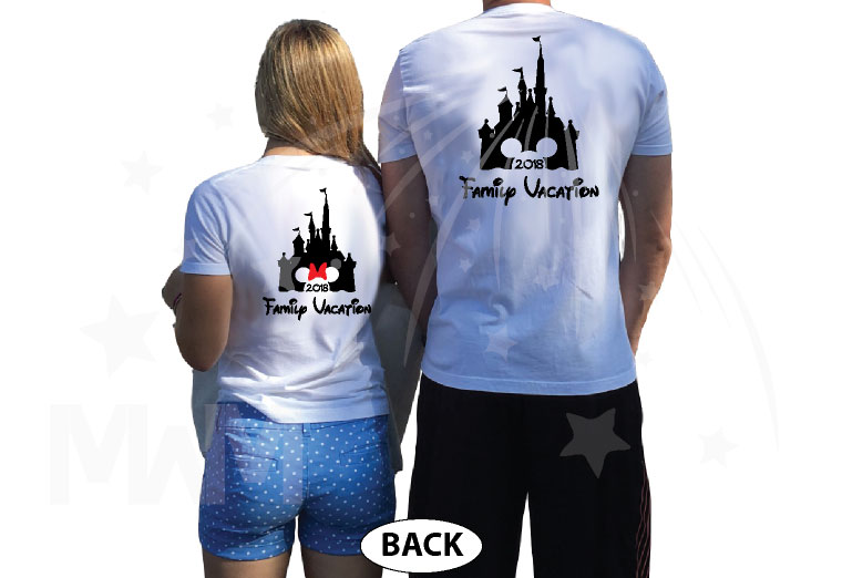 Cute Mickey Dad Of Birthday Boy (Girl), Minnie Mouse Mom Of Birthday Boy (Girl) Disney Cinderella Castle Family Vacation 2018 married with mickey white tshirts