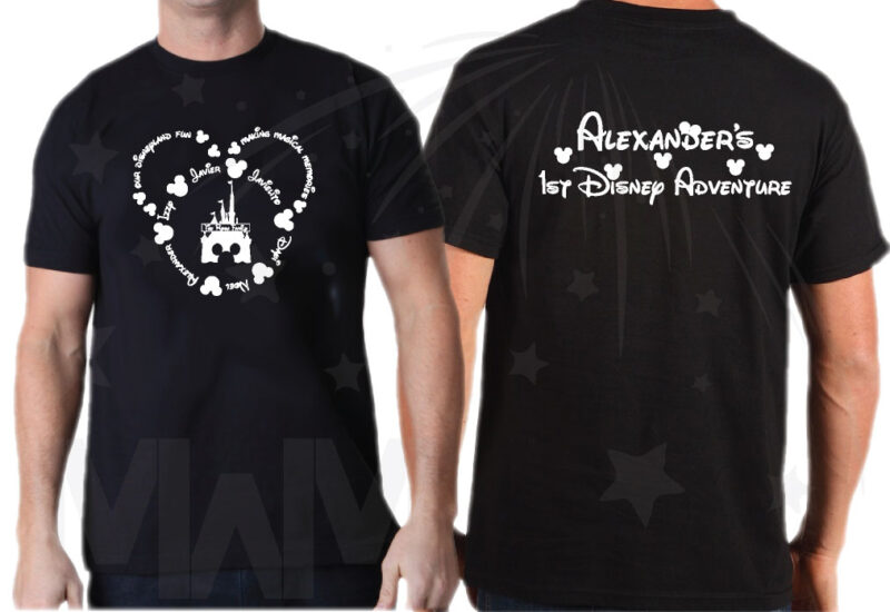 Disney Family Shirts, Mickey Head Outline With Your Names married with mickey black tshirt