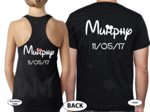 500065 Mr and Mrs Cute Matching Couple Shirts With Last Name and Wedding Date, Kissing Little Mickey Minnie Mouse married with mickey black pullovers