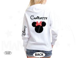 Disney Minnie Mouse Red Polka Dots With Custom Name, Cute Bow Shirt married with mickey white hoodie