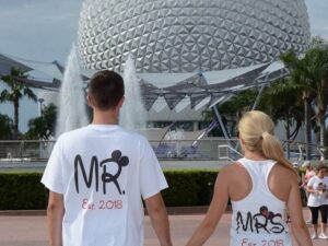 Mr Mrs Est 2017 Matching Couple Shirts Disney Font, This Is Happily Ever After, Married With Mickey white tshirt and tank top