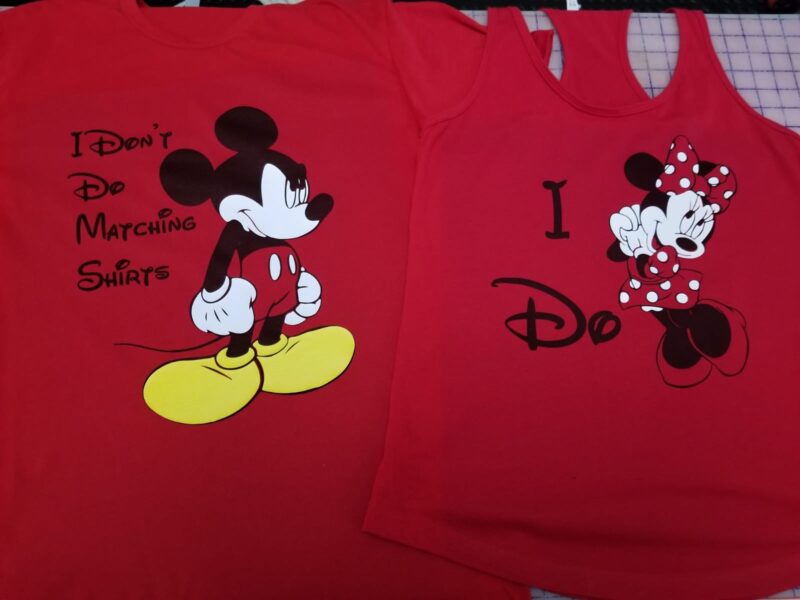 I Don't Do Matching Shirts Angry Mickey Mouse, I do Minnie Mouse, married with mickey, grey mix and match shirts, red ladies tank top and mens t-shirt