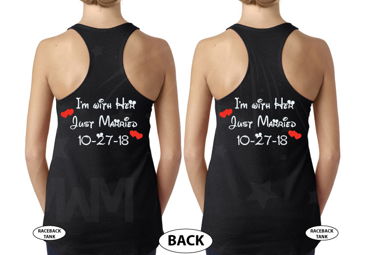 LGBT Lesbian I'm With Her Just Married With Wedding Date Cute Shirts married with mickey black tank tops