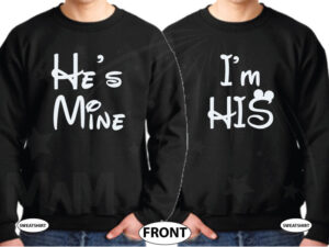 LGBT Gay Matching Shirts I'm His He's Mine With Initials Custom Wedding Date married with mickey black sweaters