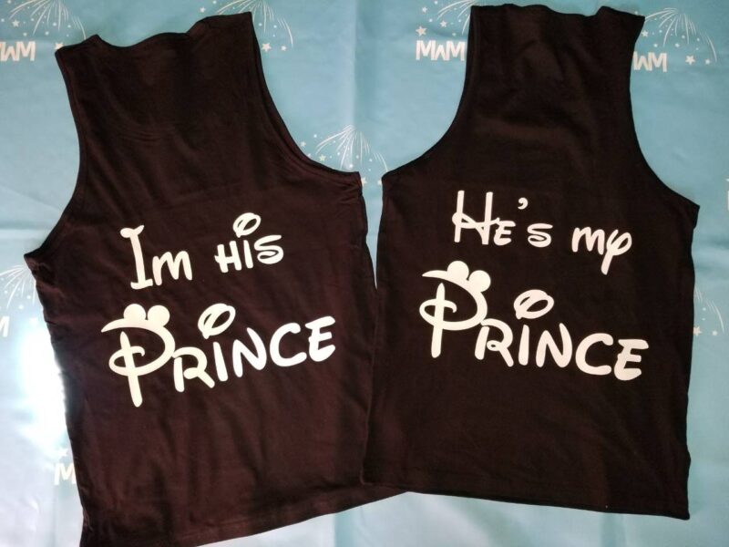 Disney LGBT Gay Couple Shirts, I'm His Prince and He's My Prince, Super Cute Matching Shirts, married with mickey, black mens tank tops
