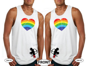 LGBT Gay Matching Couple Shirts His Mickey Mouse Cute Kissing With Rainbow Heart married with mickey white tank tops
