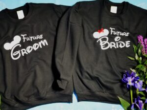 Future Bride and future Groom Cute Shirts Mickey Minnie Mouse Head and Red Polka Dots Bow, married with mickey, unisex black sweaters