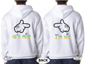 LGBT Gay Beast and Beauty Rainbow Colors I'm His He's Mine Mickey Mouse Hand married with mickey white hoodies