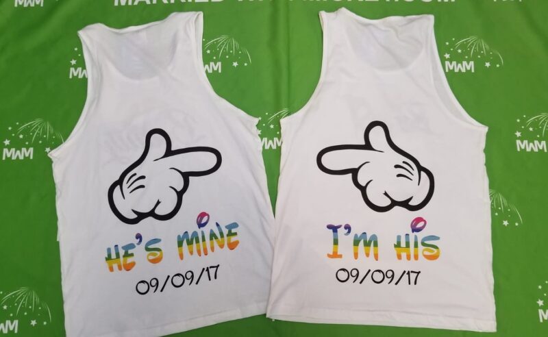 LGBT Gay Mickey Mouse Head Rainbow Colors I'm His He's Mine Mickey Mouse Hand, married with mickey, the world's cutest matching lgbt gay pride tank tops