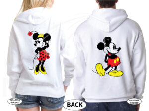 500455 Mr and Mrs with Big Mickey Ears, Minnie and Mickey Mouse Old Style Designs married with mickey white hoodies