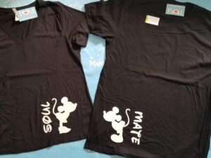 Soulmate Matching Couple Shirts, I'm His Minnie Mouse Head, She's Mine Mickey Mouse Head, married with mickey, black matching t shirts
