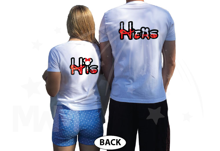 Mr and Mrs Kissing Mickey Minnie Mouse, His and Hers married with mickey world's cutest couple shirts white tshirts