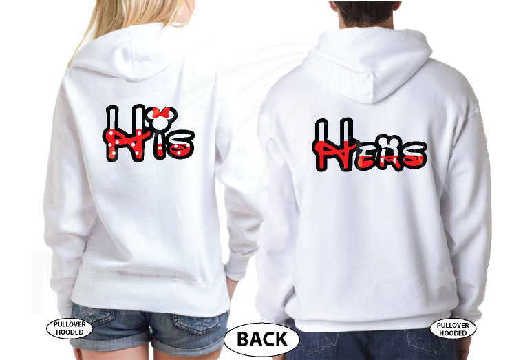 Mr and Mrs Kissing Mickey Minnie Mouse, His and Hers married with mickey world's cutest couple shirts white hoodies