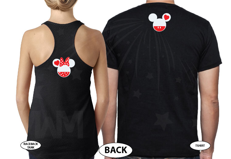 Hubby and Wifey Matching Couple Shirts, Mickey Minnie Mouse Heads married with mickey world's cutest matching couple shirts black tee and tank