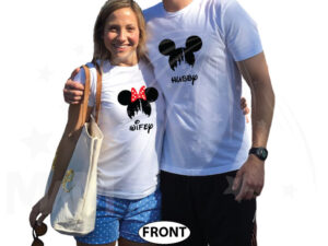 Hubby and Wifey Matching Couple Shirts, Mickey Minnie Mouse Heads married with mickey world's cutest matching couple shirts white tshirts
