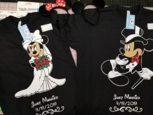 Personalize awesome matching Just Married apparel with wedding date, Shirt for Minnie Mouse Bride and Mickey Mouse Groom, married with mickey