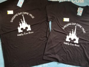 Cinderella Castle Mickey Mouse Head, Dreams Do Come True, Happily Ever After, married with mickey, black matching t shirts