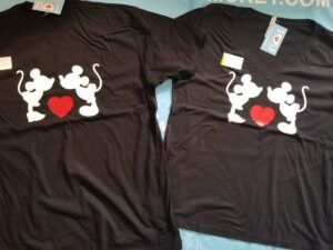Mr and Mrs Couple Shirts, Custom Names, Mickey Minnie Mouse Cute Kissing, married with mickey, black matching t shirts