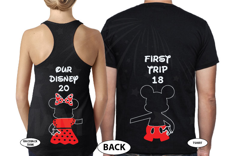 Mickey Minnie Mouse Disney Super Cute Couple, Holding Hands, Our First Disney Trip 2018, Married With Mickey world's cutest matching couple shirts black tee and tank