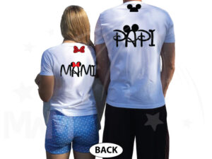 Disney Matching Family Shirts, Mami and Papi, Mickey Mouse Head, Minnie Mouse Cute Polk Dots Red Bow On Hood, Married With Mickey the world's cutest matching family t shirts