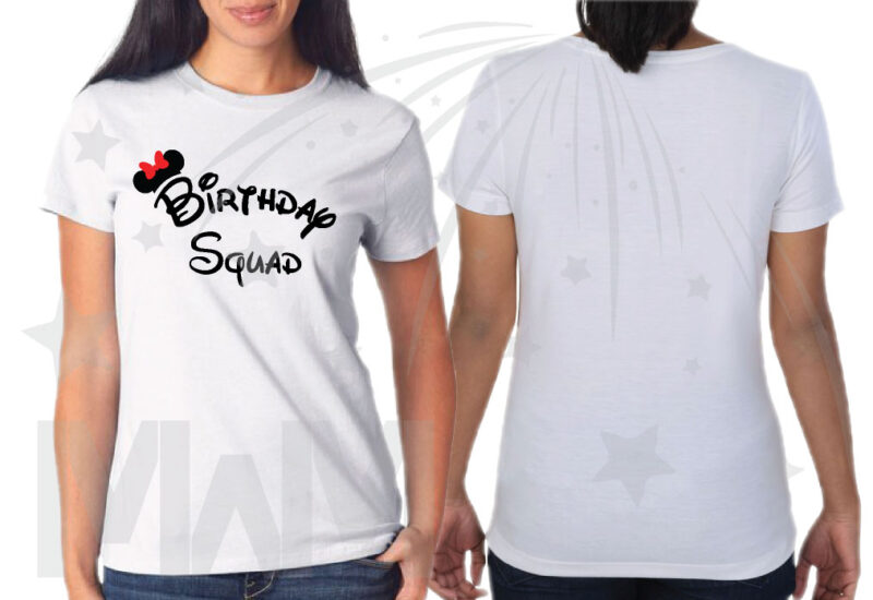 Matching Family Birthday Party Shirts, Birthday Squad Mickey Mouse Ears, Birthday Boy, Minnie Mouse Ears married with mickey white shirts