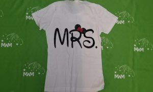 Super Sale, Clearance, White Ladies Cut T Shirt Small, Mrs with Minnie Mouse Red Bow (back), Married With Mickey, c220