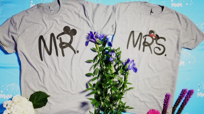 Mr and Mrs World's Cutest Matching Couple Shirts, Mickey Minnie Mouse Holding Hands, Disney Cute Couple, Married With Mickey TM, grey matching t shirts