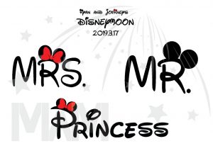Cutest Disney Matching Family Honeymoon Shirts, custom names and date on Mr Mrs and Princess Disneymoon, married with mickey