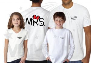 Cutest Disney Matching Family Honeymoon Shirts, custom names and date on Mr Mrs and Princess Disneymoon, married with mickey, white family set shirts