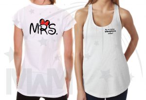 Cutest Disney Matching Family Honeymoon Shirts, custom names and date on Mr Mrs and Princess Disneymoon, married with mickey, white ladies tank top