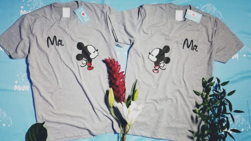 Disney homosexual LGBT Gay matching couple t shirts for Mr, cute kiss Mickey Mouse, Disneyland honeymoon vacation trip. married with mickey men grey t shirts