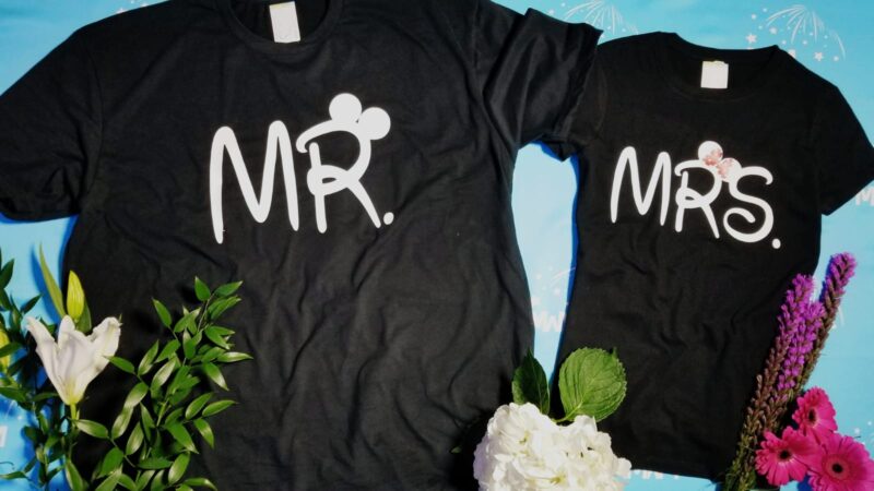 Personalized Disney Beauty and The Beast matching t shirts, Mr and Mrs I’m her beast I’m his beauty Cinderella Castle, Celebrating 2 years (enter your date), married with mickey