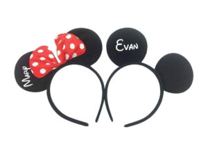 Mickey and Minnie Ears matching Disney World Mouse Ear party his hers gifts bridesmaid surprise add personalize names, married with mickey