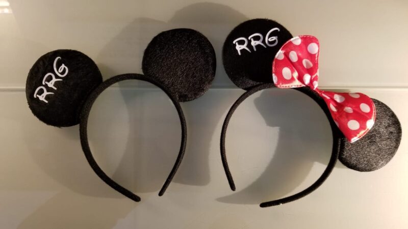 Custom set of Mickey and Minnie matching Ears Walt Disney World party his hers black gift idea bridesmaid surprise add personalize name on, married with mickey