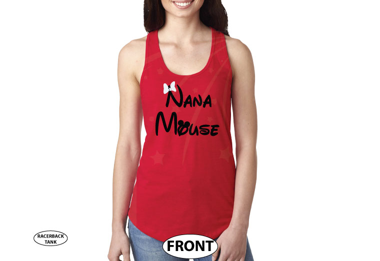 Nana Mouse shirt for Grandma parents tee personalized Disney gift Minnie Mouse ears cute red bow family cruise vacation trip etsy store 5XL, married with mickey, ladies red tank top