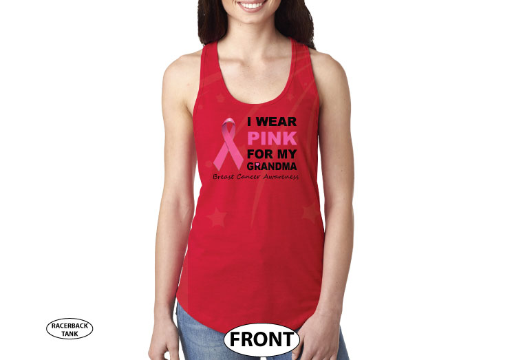 Breast cancer awareness I wear pick for my grandma, married with mickey red ladies tank top