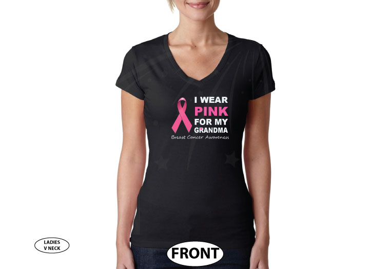 Breast cancer awareness I wear pick for my grandma, married with mickey black ladies v neck tee