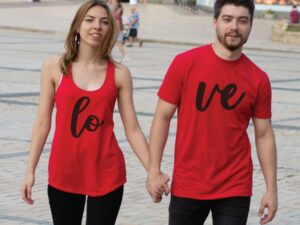 400060 Love Matching Couple Shirts, matching red ladies tank top and mens t-shirt