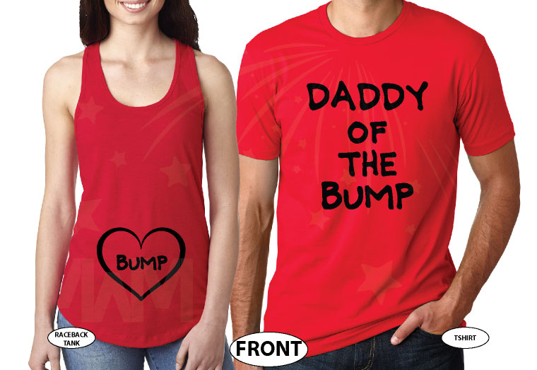 Daddy of the bump matching parents to be funny shirts cool couple apparel married with mickey, red ladies tank top and mens tee