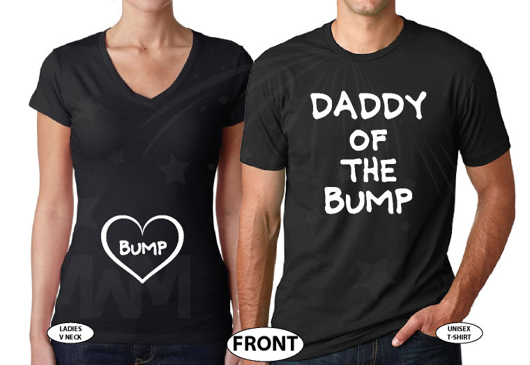 Daddy of the bump matching parents to be funny shirts cool couple apparel married with mickey, black ladies v neck tee and mens t-shirt