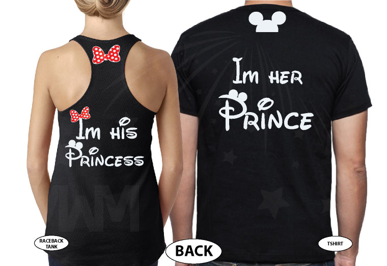 Celebrating Our Anniversary I‘m his princess I‘m her prince matching couple black ladies tank top and round neck mens tees
