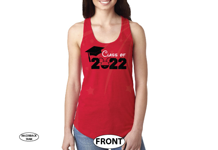 Graduation class 2022 Disney shirt, Mickey Mouse head, married with mickey, red ladies tank top