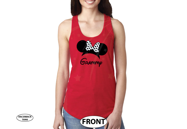 Shirt for Grammy with Minnie Mouse Head and Ears cute red polka dots bow, married with mickey, red ladies tank top