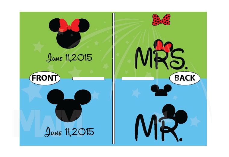 Mr and Mrs Mickey big ears Minnie Mouse Heads With Wedding Date, married with mickey